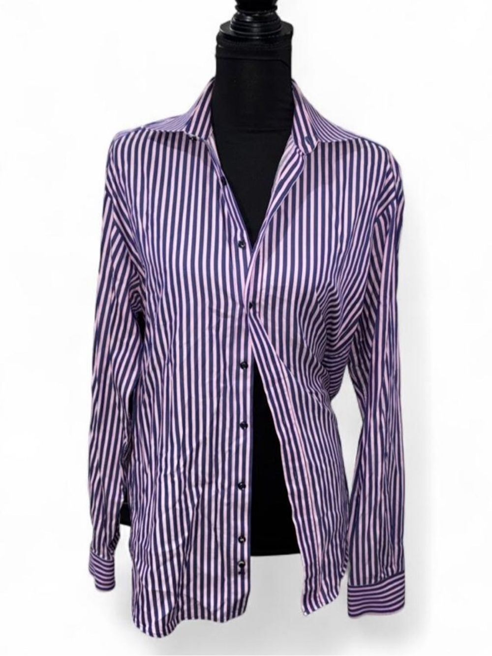 Thomas Pink Purple and White Vertical Stripe Button-Down Shirt
